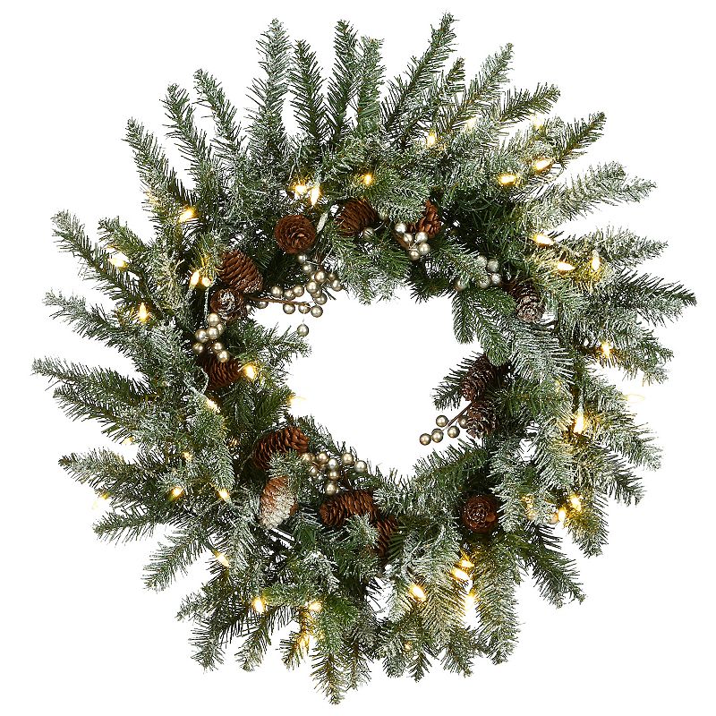 National Tree Company LED Snowy Morgan Spruce Artificial Wreath, Green