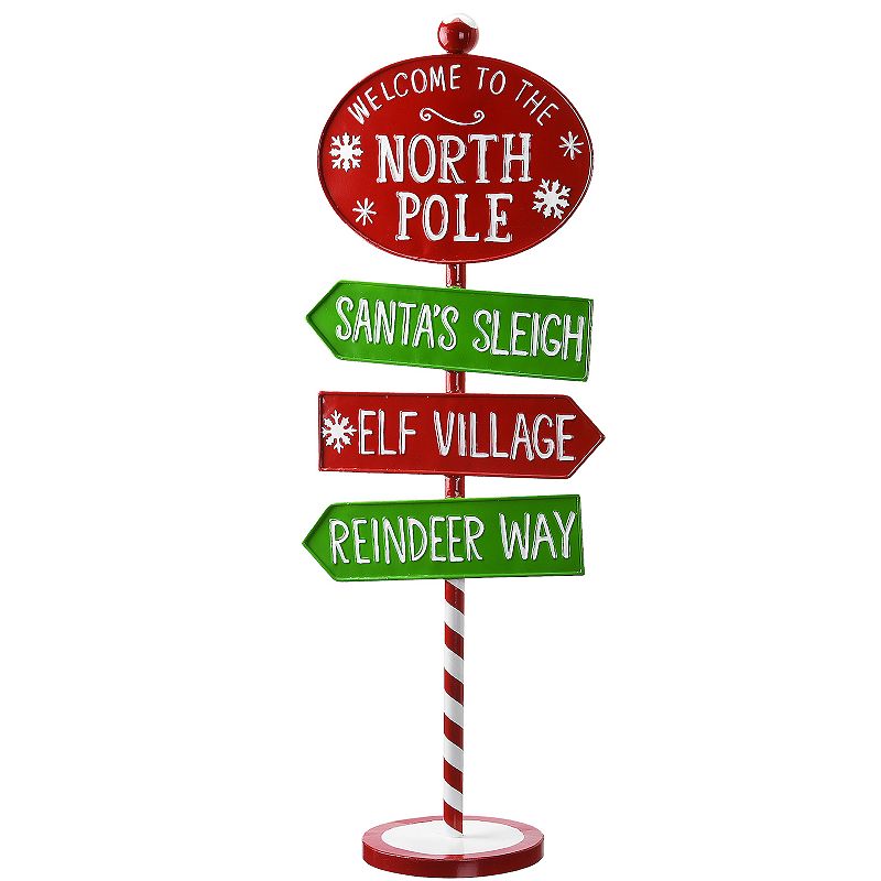 National Tree Company North Pole Sign Post Floor Decor, Red