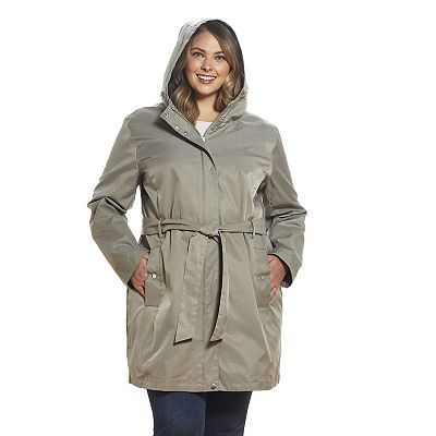 Plus Size Weathercast Hooded Trench Coat