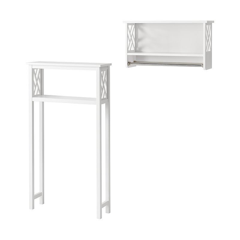 Bolton Coventry Over Toilet Open Storage Shelf with Two Towel Rods, White