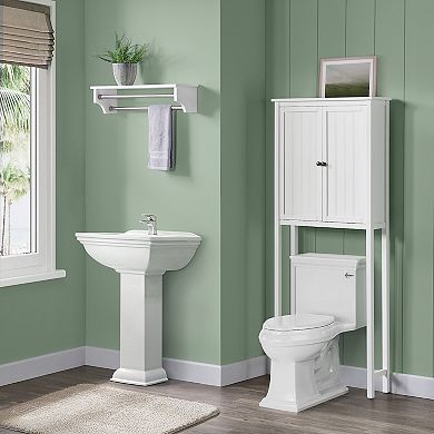 Bolton Dover Over Toilet Hutch with 2 Doors, Bathroom Shelf with 2 Towel Rods.