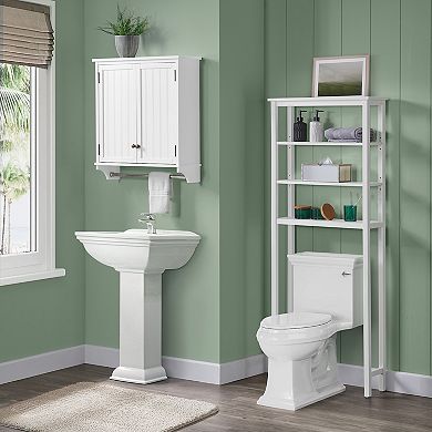 Bolton Dover Over Toilet Organizer with Open Shelving, 2 Doors & Towel Rod
