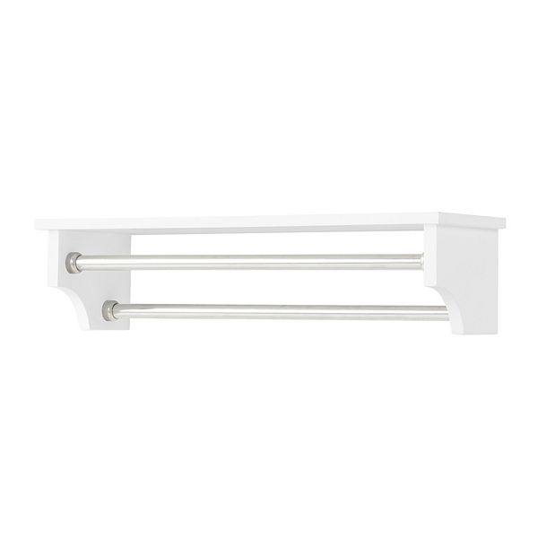 Dover 27 in. W Wall-Mounted Bathroom Shelf with 2 Towel Rods in White