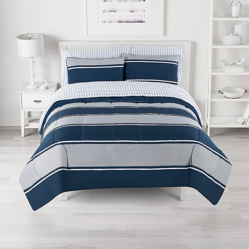 The Big One Plush Reverse Complete Bedding Set, Blue, King