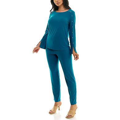 Women's Nina Leonard Studded Top & Pant Set