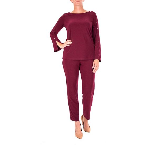 Women's Nina Leonard Studded Top & Pant Set