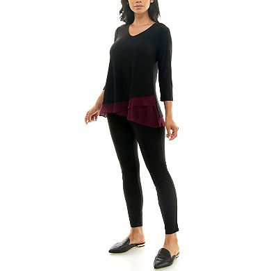 Women's Nina Leonard Colorblock Chiffon Tunic & Slim Cut Pant Set