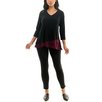 Women's Nina Leonard Colorblock Chiffon Tunic & Slim Cut Pant Set