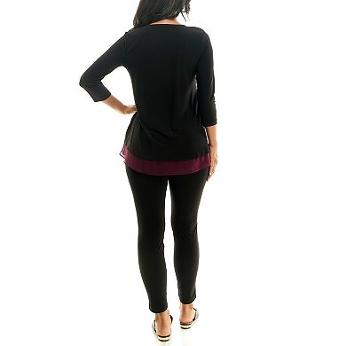 Women's Nina Leonard Colorblock Chiffon Tunic & Slim Cut Pant Set