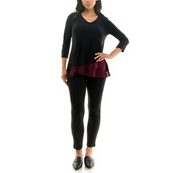 Women's Nina Leonard Colorblock Chiffon Tunic & Slim Cut Pant Set