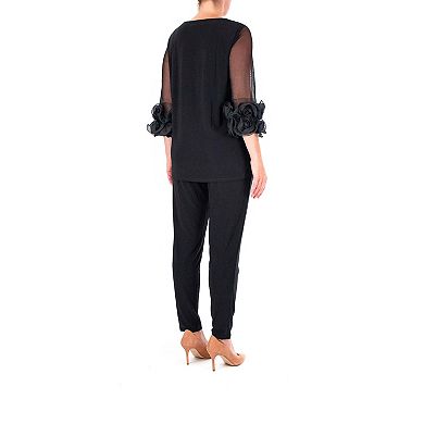 Women's Nina Leonard Cold-Shoulder Sequin Top & Pant Set