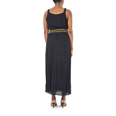 Women's Nina Leonard Embroidered Waist Gauze Maxi Dress