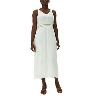 Women's Nina Leonard Embroidered Waist Gauze Maxi Dress