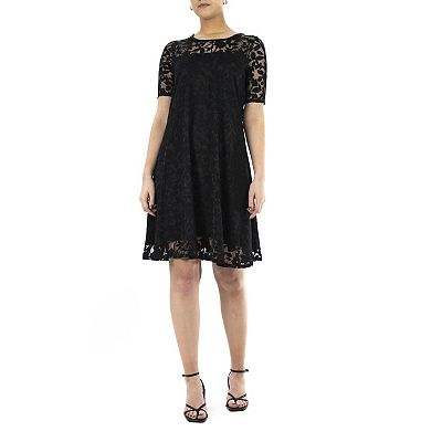 Women's Nina Leonard Burnout-Lace Swing Dress, Size: Small, Navy