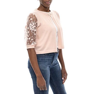 Women's Nina Leonard Embroidered-Sleeve Bolero