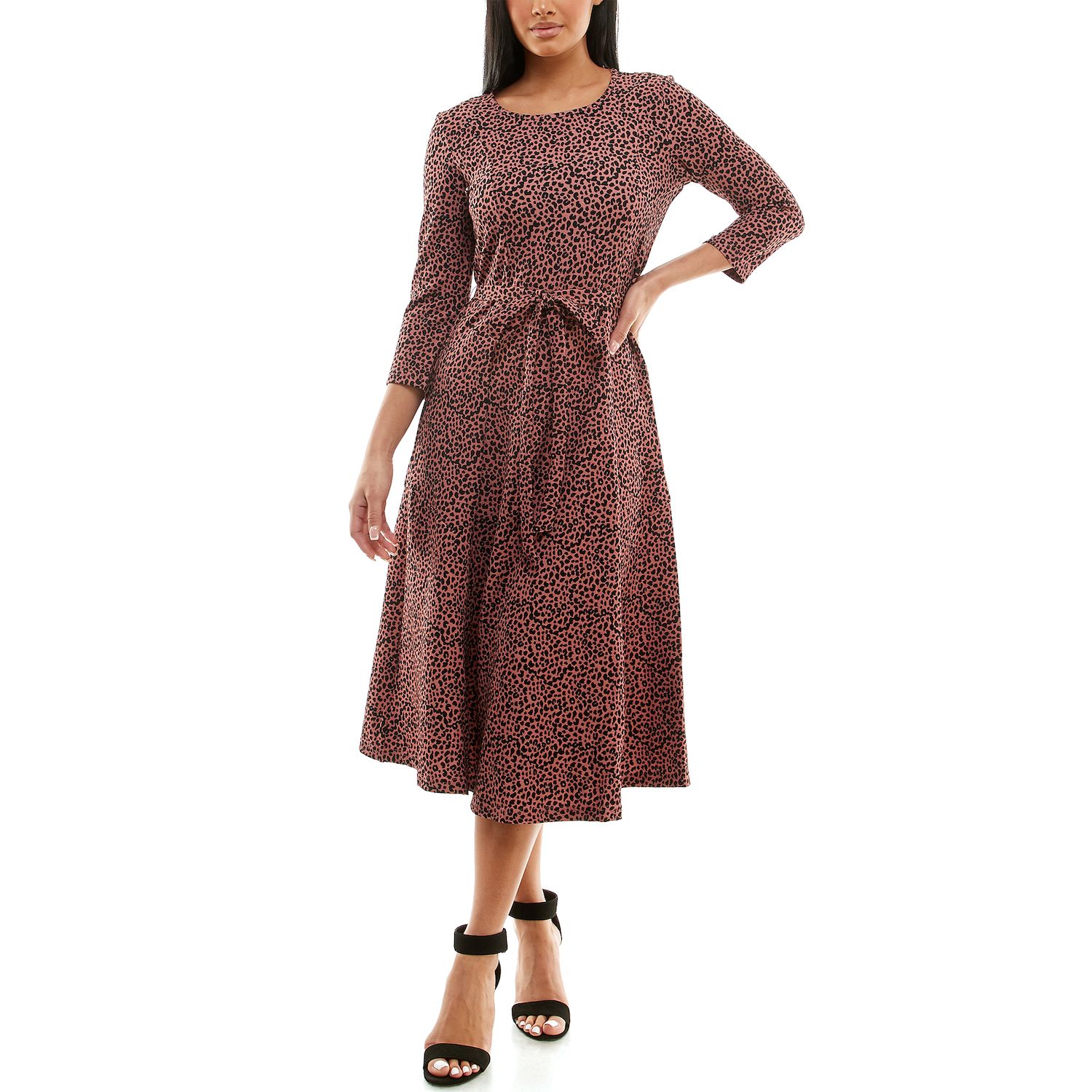women's nina leonard sylvia print midi dress Nina Leonard Women's 3/4 Sleeve Sylvia Self Sash Dress, Small