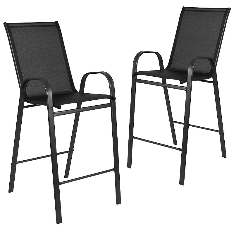 Flash Furniture Brazos Series Outdoor Barstool 2-Piece Set, Black