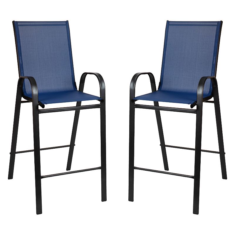 Flash Furniture Brazos Series Outdoor Barstool 2-Piece Set, Blue