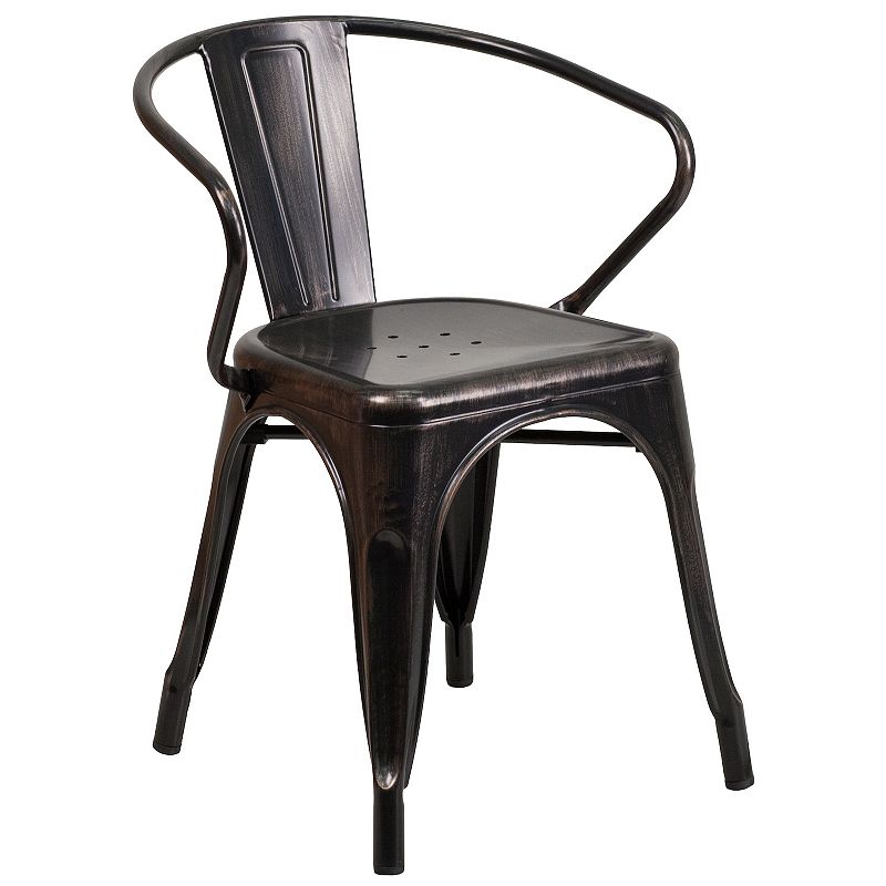 Flash Furniture Commercial-Grade Metal Indoor / Outdoor Chair with Arms, Bl