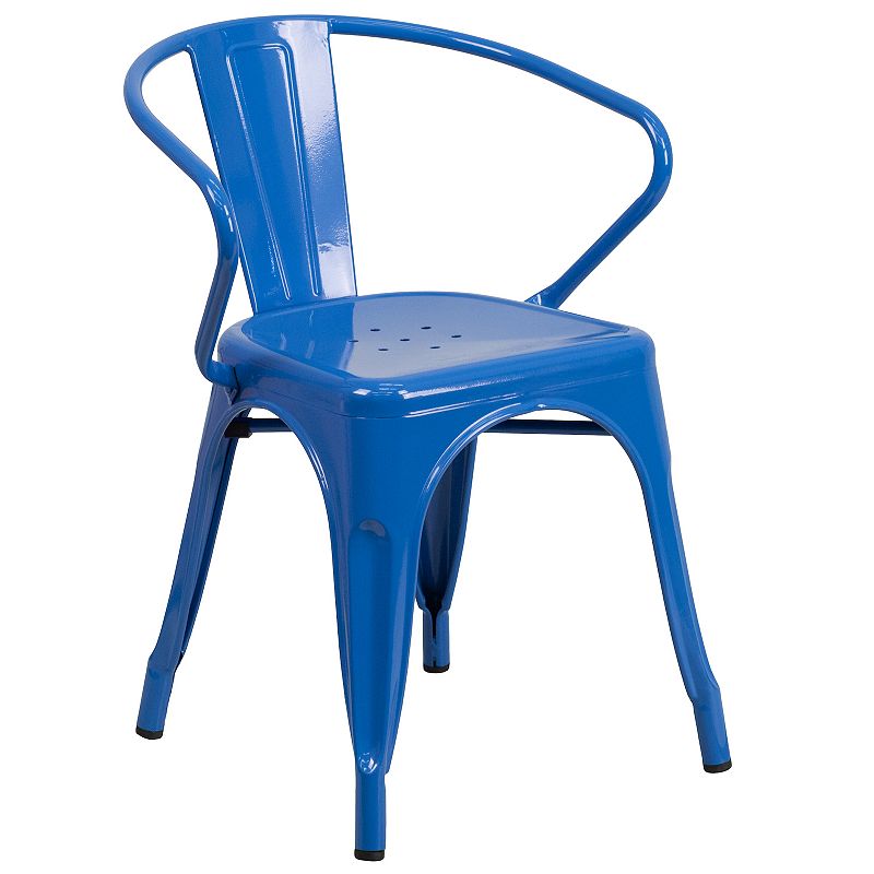 Flash Furniture Commercial-Grade Metal Indoor / Outdoor Chair with Arms, Bl