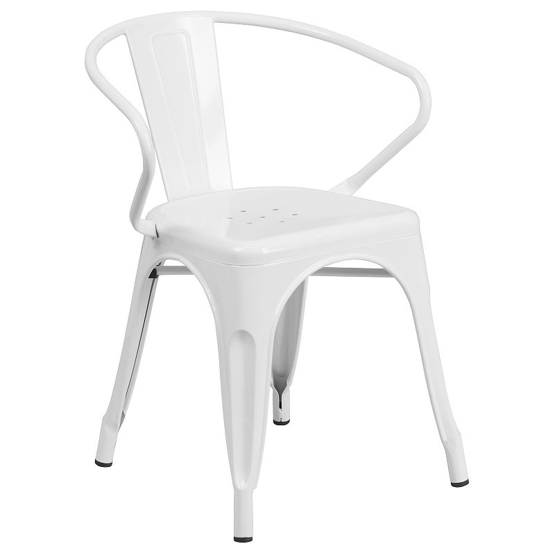 Flash Furniture Commercial-Grade Metal Indoor / Outdoor Chair with Arms, Wh