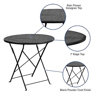 Flash Furniture Commercial-Grade Round Sky Blue Indoor / Outdoor Steel Folding Patio Table