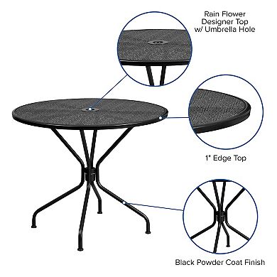 Flash Furniture Commercial-Grade Round Indoor / Outdoor Steel Patio Table with Umbrella Hole