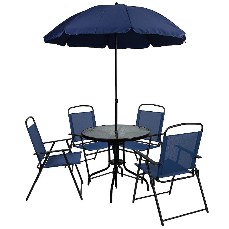 Flash Furniture Nantucket Navy Patio Garden Table & Folding Chairs 5-Piece 