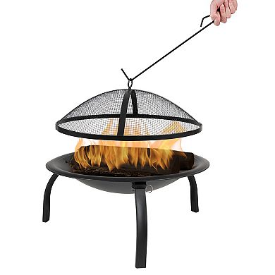 Flash Furniture 22.5-in. Foldable Wood Burning Firepit with Mesh Spark Screen & Poker