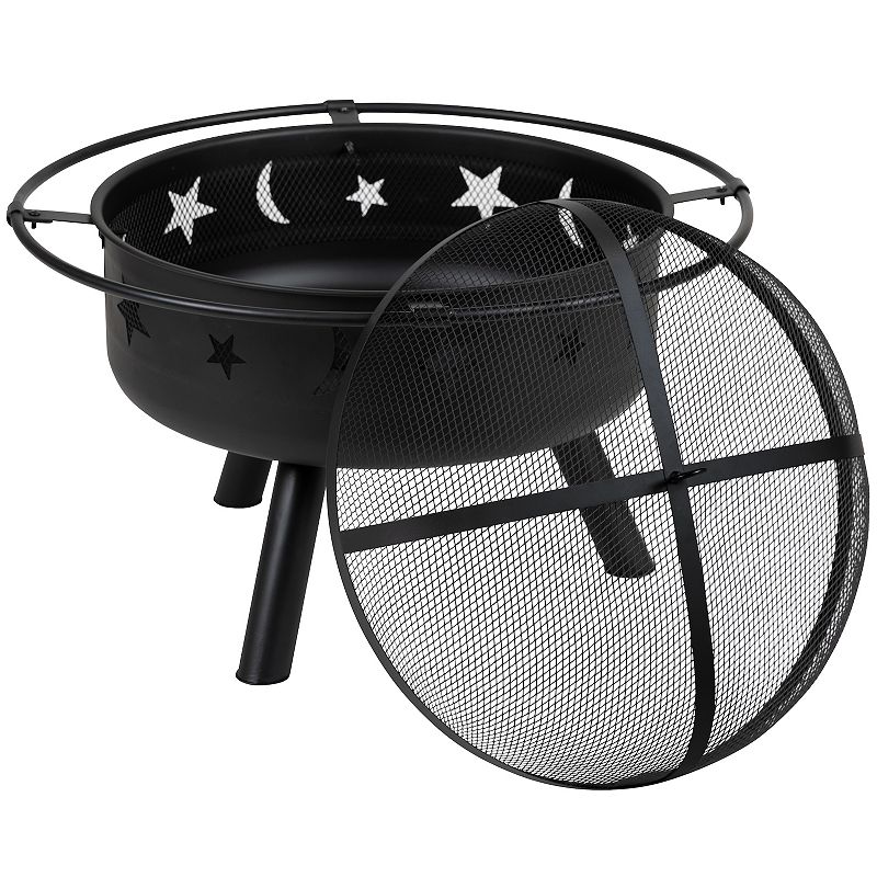 Flash Furniture 29-in. Round Wood Burning Firepit with Mesh Spark Screen, B