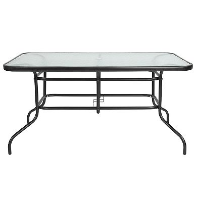 Flash Furniture Tempered Glass Metal Table with Umbrella Hole