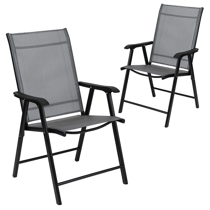 Flash Furniture Black Outdoor Folding Patio Sling Chair 2-Piece Set