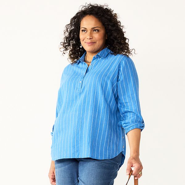 Plus Size Croft & Barrow® Linen-Blend Popover Tunic