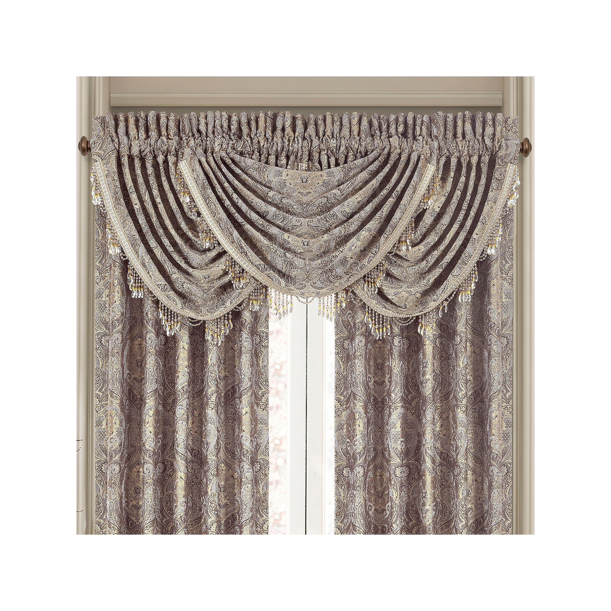 Five Queens Court Paulina Stone Window Waterfall Valance, Blue