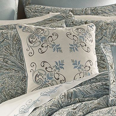 Five Queens Court Garrison White 18" Square Embellished Decorative Throw Pillow