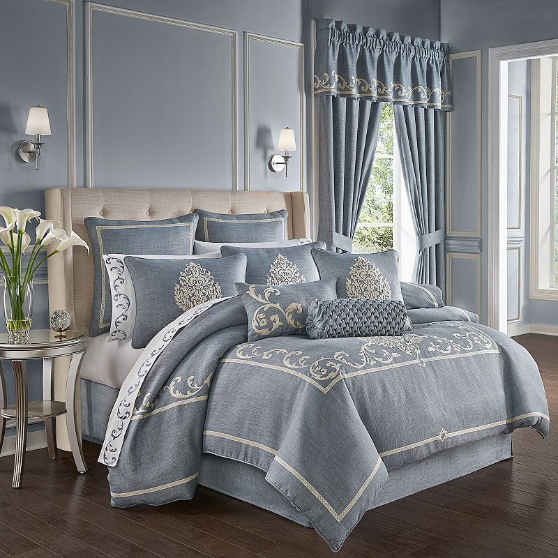 Five Queens Court Augusta Comforter Set with Shams, Blue, King