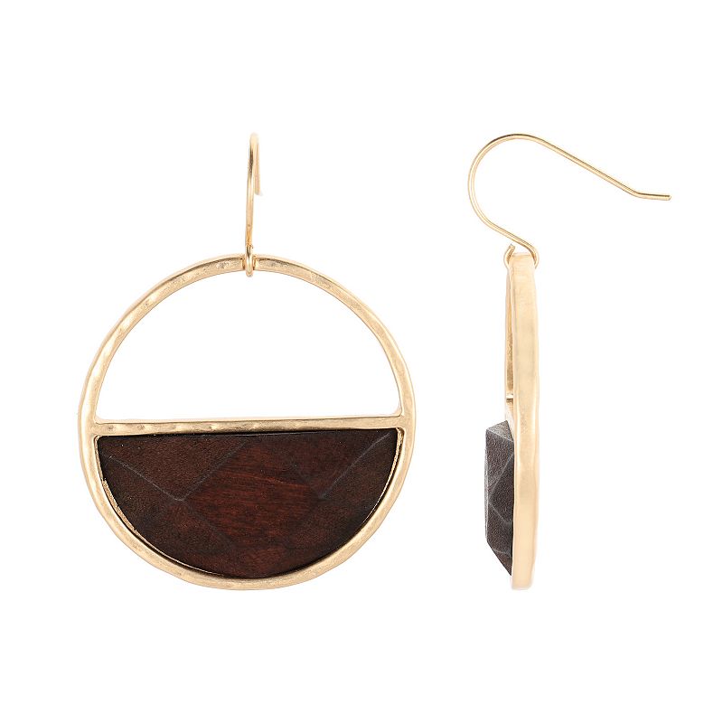 Bella Uno Gold Tone & Wood Half-Open Circle Drop Earrings, Womens, Multico