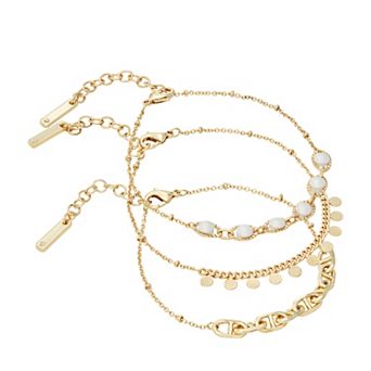 Nine West Gold Tone Simulated Pearl Anklet Set of 3