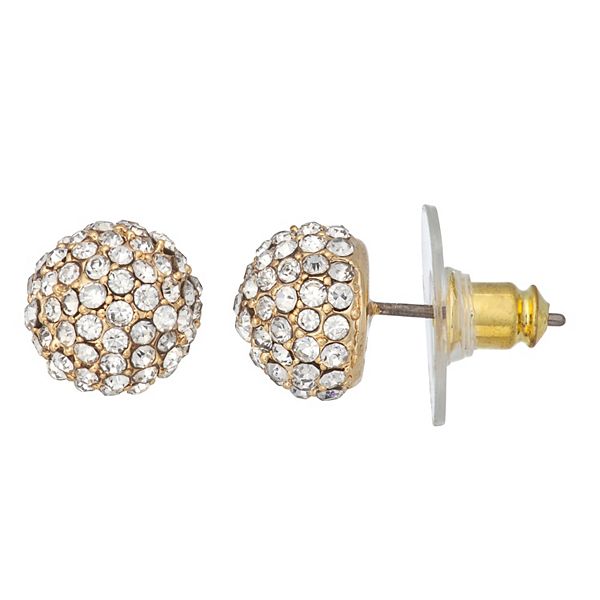 Nine West Gold Tone Crystal Pave Ball Stud Earrings
