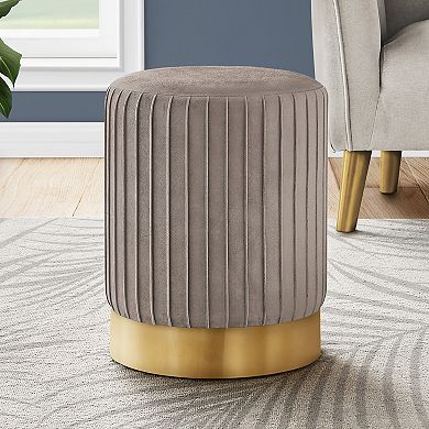 Monarch Ottoman Pleated Sides Cylindrical Upholstered Pouf