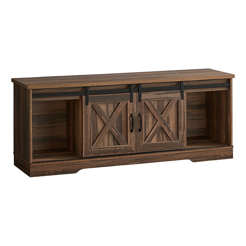 Monarch TV Stand with Barn Style Sliding Doors, Brown