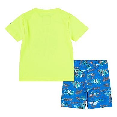 Baby Boys Hurley Hurley Short Sleeve Graphic Tee & Tropical Shorts Swim Set