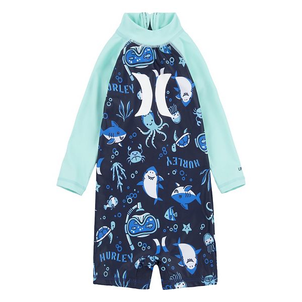 Baby Boy Hurley OnePiece Long Sleeve Sea Creature Print Swimsuit