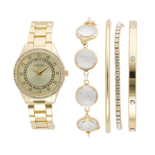 Folio Women's Gold Tone Crystal Stackable Watch Set