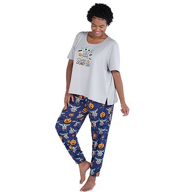 Plus Size Nite Nite by Munki Munki Snoopy Halloween Short Sleeve Pajama Top & Banded Bottom Pajama Pants Sleep Set