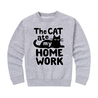 Boys 8-20 The Cat Ate Homework Crew Fleece Sweatshirt