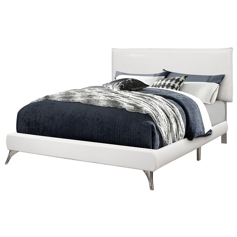 Monarch Upholstered Platform Queen Bed, White