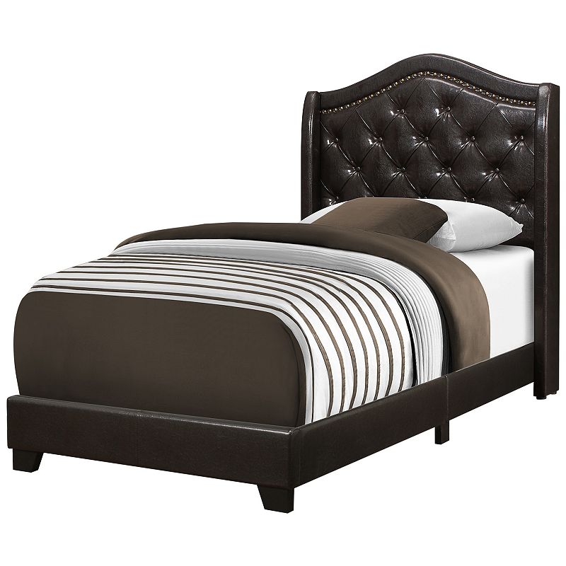 Monarch Tufted Upholstered Twin Bed, Brown