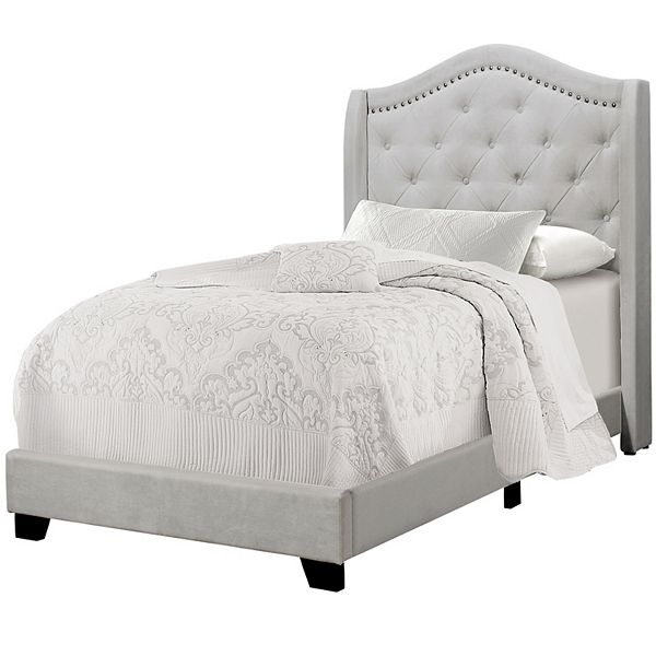 Monarch Tufted Upholstered Twin Bed, Black Upholstered Twin Bed Frame With Headboard