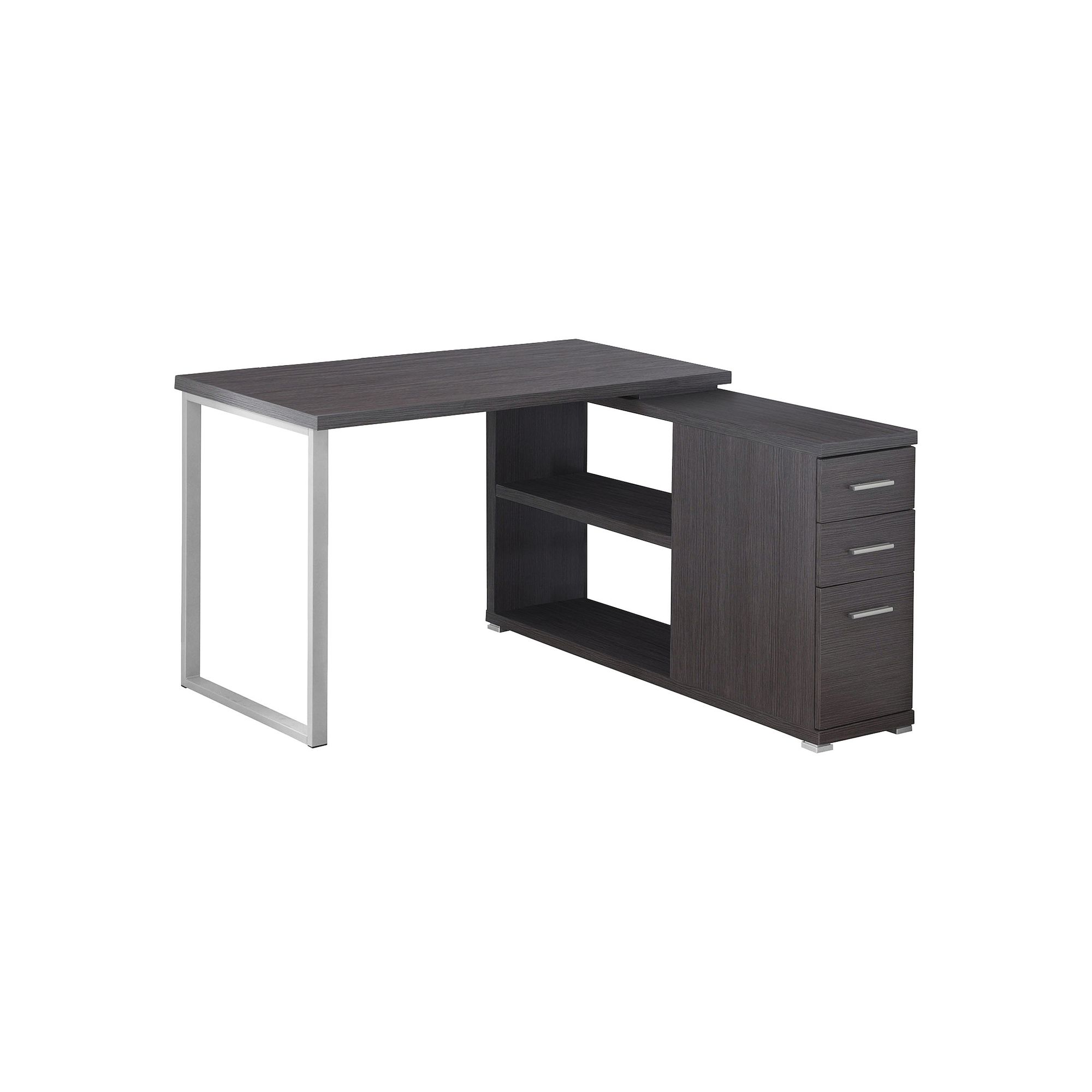 Monarch 3-Drawer & 2-Shelf L-Shape Corner Computer Desk, Gray